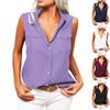 Women's Solid Lapel Sleeveless Tank Tops Summer Button Down Shirts Office Ladies Shirts
