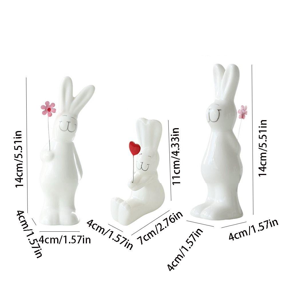 3pcs Ceramic Couple Rabbit Figurine Handicraft Bunny Statue White Rabbit Ornament Bedroom