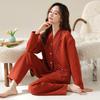 Пижама Женская Весна и Осень Утолщенная Чистый Хлопок Длинный Рукав Сэндвич Воздушный Хлопок Осень и Зима Сэндвич Для Мамы Среднего Возраста Домашняя Одежда