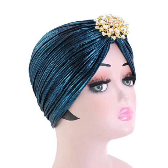 Headscarf Hat with Fancy Pleats Rhinestones Retro Style Women Turban Hat 20s 30s Vintage Headpiece Hair Accessories