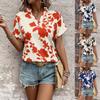 Women's Casual Loose Fitting Floral V-neck Bat Sleeve Shirt Top Fashion