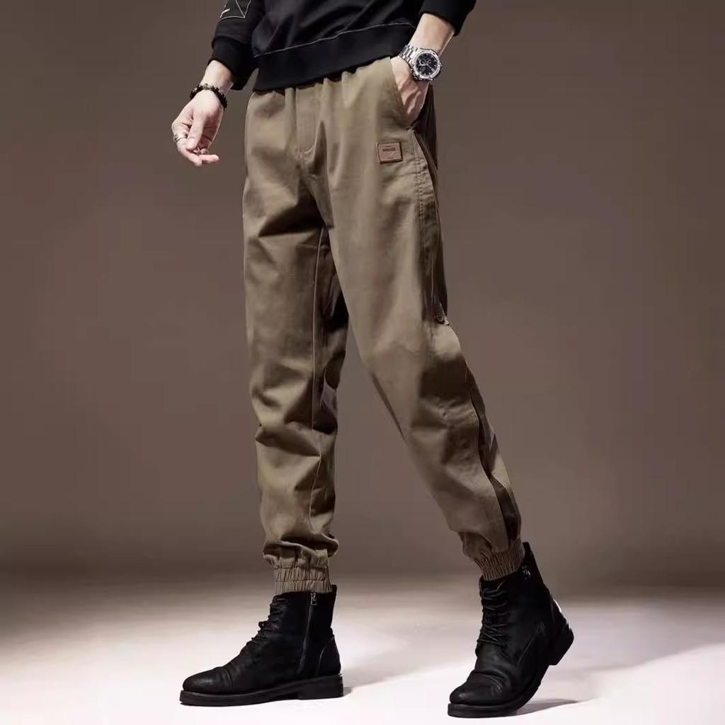 Мужские повседневные брюки-карго с эластичной резинкой на талии, свободные прямые брюки с несколькими карманами, модные брюки