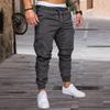 Men Cargo Pants Ankle-banded Thin Multi Pockets Drawstring Elastic Waist Solid Color Gym Traning Sweatpants Long Outdoor Trouser
