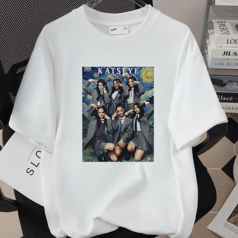 Girls Casual Crew Neck TShirt with KATSEYE Print Short Sleeve Summer Fashion Perfect for Outdoor Activities Casual Attire