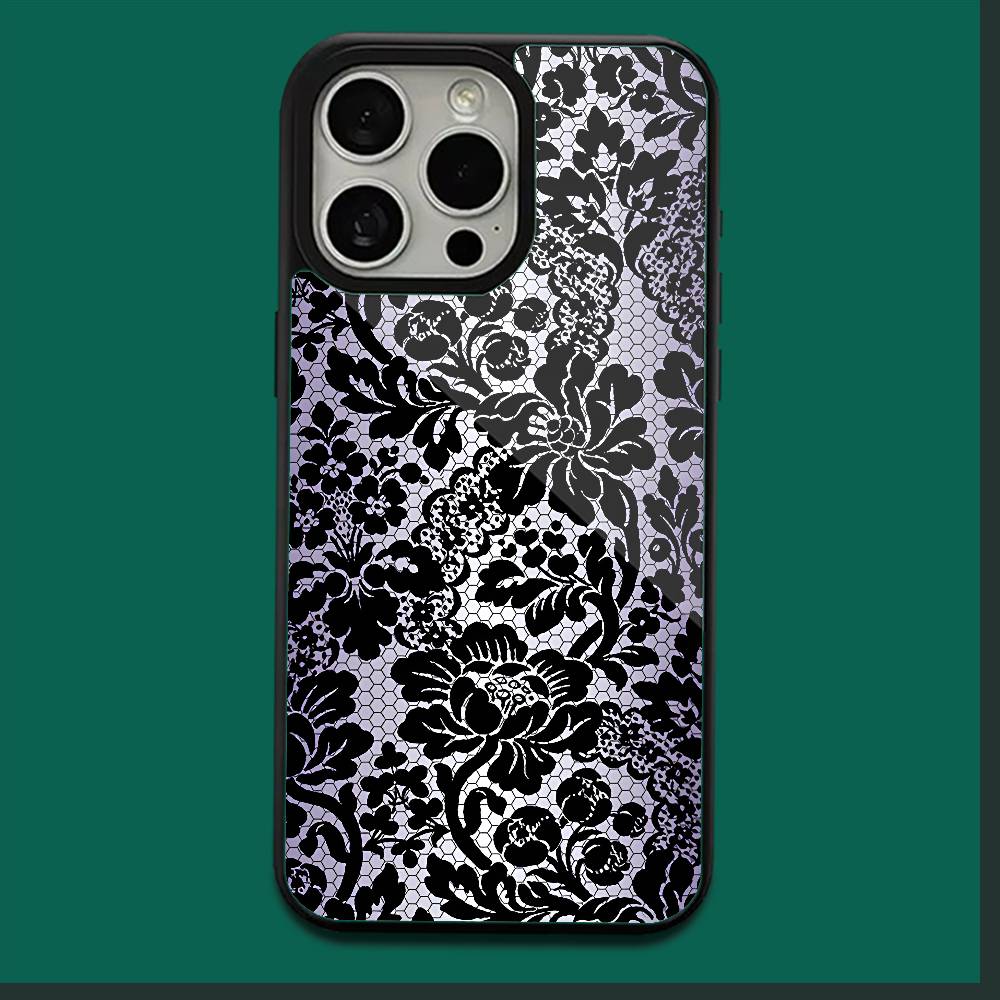Черный кружевной принт Новый Горячий Чехол Для Телефона Для iPhone 16,15,14,13,12,11,Plus,Pro,Max,Mini Мягкий Магнитный Беспроводной Заряд Магсейф