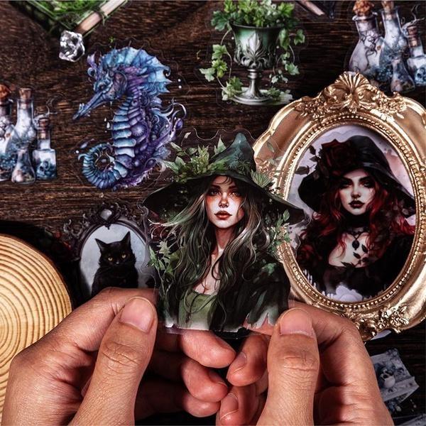 NEW 20Pcs Goth Witch Series Decorative Sticker Pack Retro Rose Cat Collage Scrapbooking Label Diy Diary Album Journal Planner