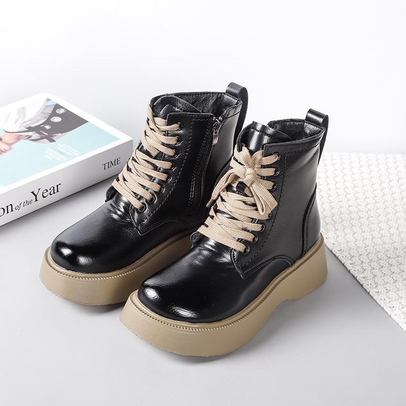 Модные женские зимние сапоги из кожи Martern Boot Soft Fur Boots Boots Shorty Platform Boots Round Toe Lady Boots warm Plush Shoes