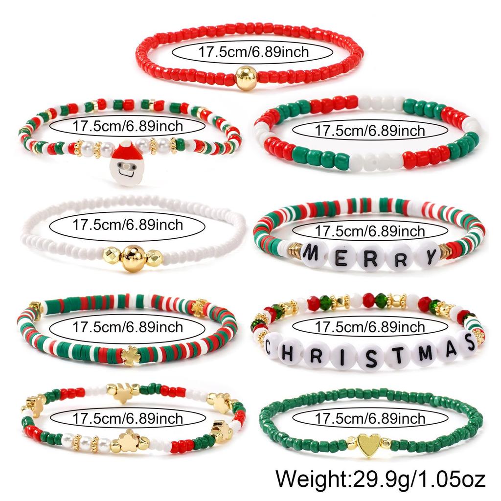 Versatile Christmas Bracelet: Red, Green, White Beads with 'MERRY' Letter, Bell, and Heart Elements
