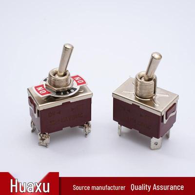 KN3C-223-1 Переключатель питания с кнопкой сброса, 4-контактный клавишный, Черный бакелит с коричневой отделкой