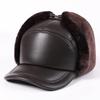 Мужская зимняя шапка-ушанка из натуральной кожи - теплая кепка-утка из коровьей кожи для пожилых людей