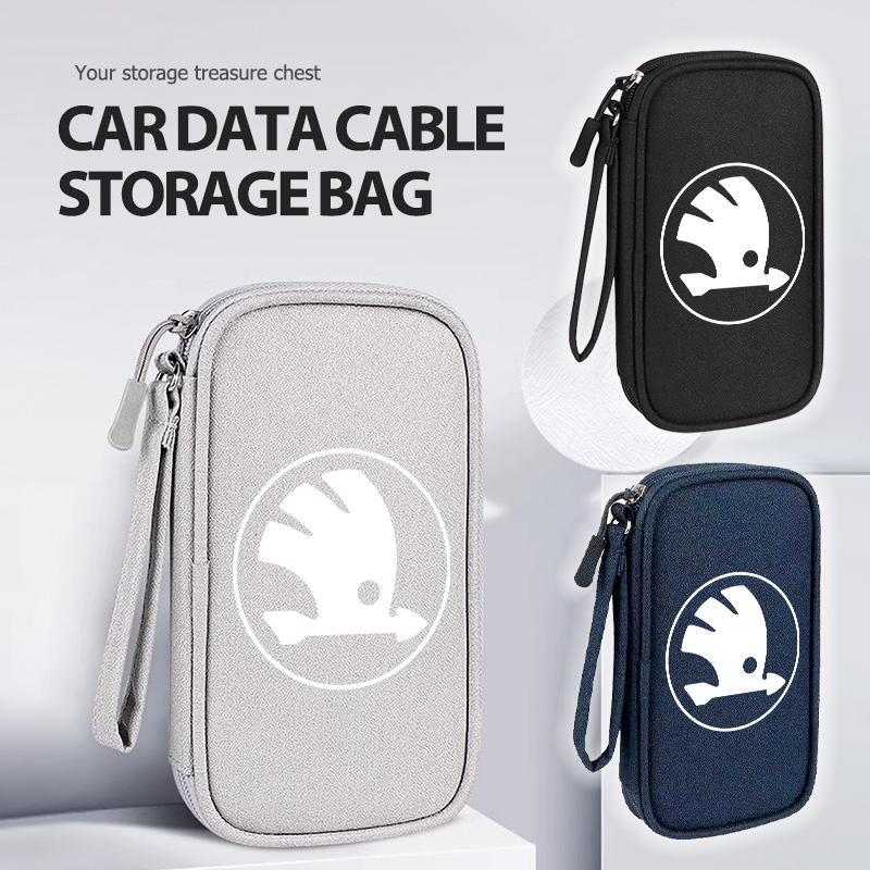 KEOW9 Data Cable Storage Bag Travel Portable Digital Accessories Organizer Bag For Skoda Kamiq Karoq Octavia 2 3 Rapid Scala Kami