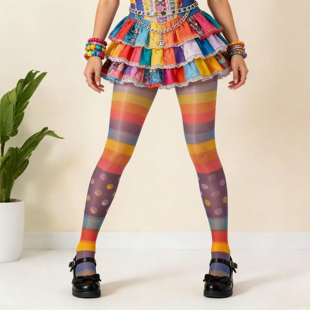 Elastic Rainbow Pantyhose Seamless Gradient Color Tights Sweet Colorful Stripes Stockings Cosplay