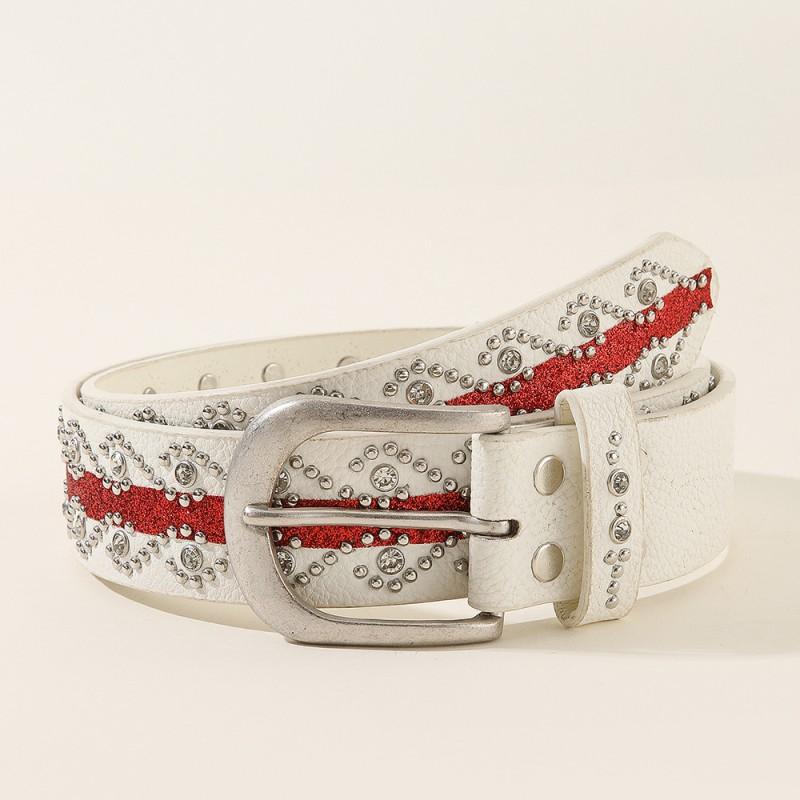 Womens Fashion Rivet Belt Vintage Pin Buckle Rhinestone Inlay Jeans Trendy Waist