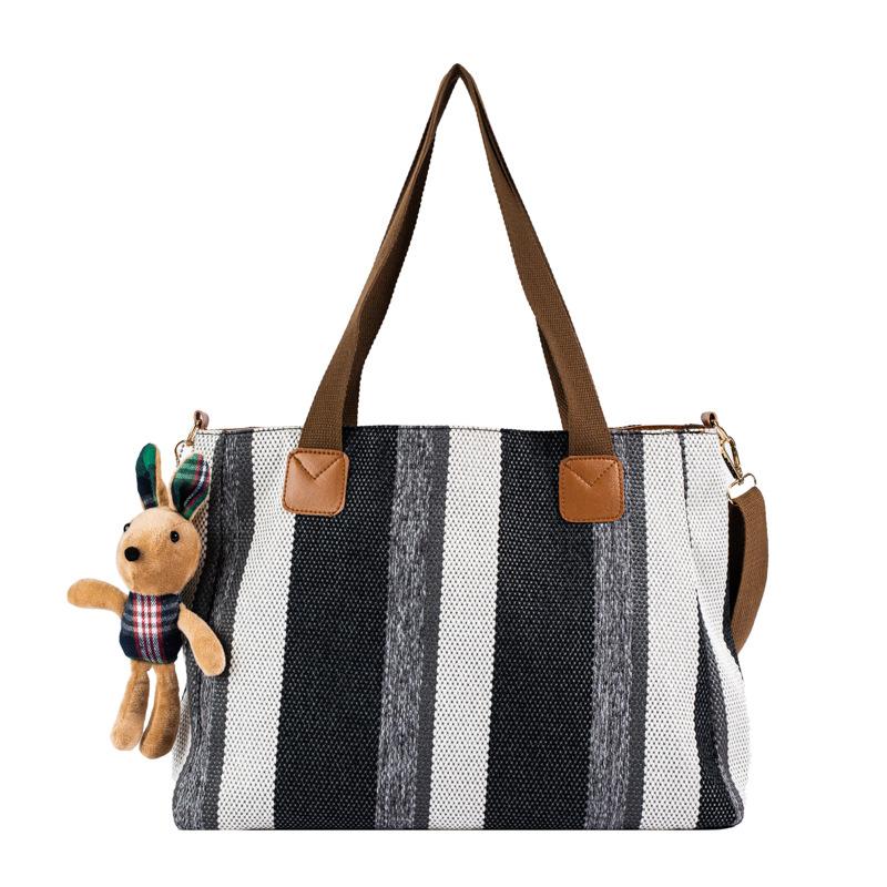 Большая сумка женская новая мода полосатая парусиновая сумка для поездок на работу ручная на плечо мессенджер трендовая большая вместимость сумка-тоут