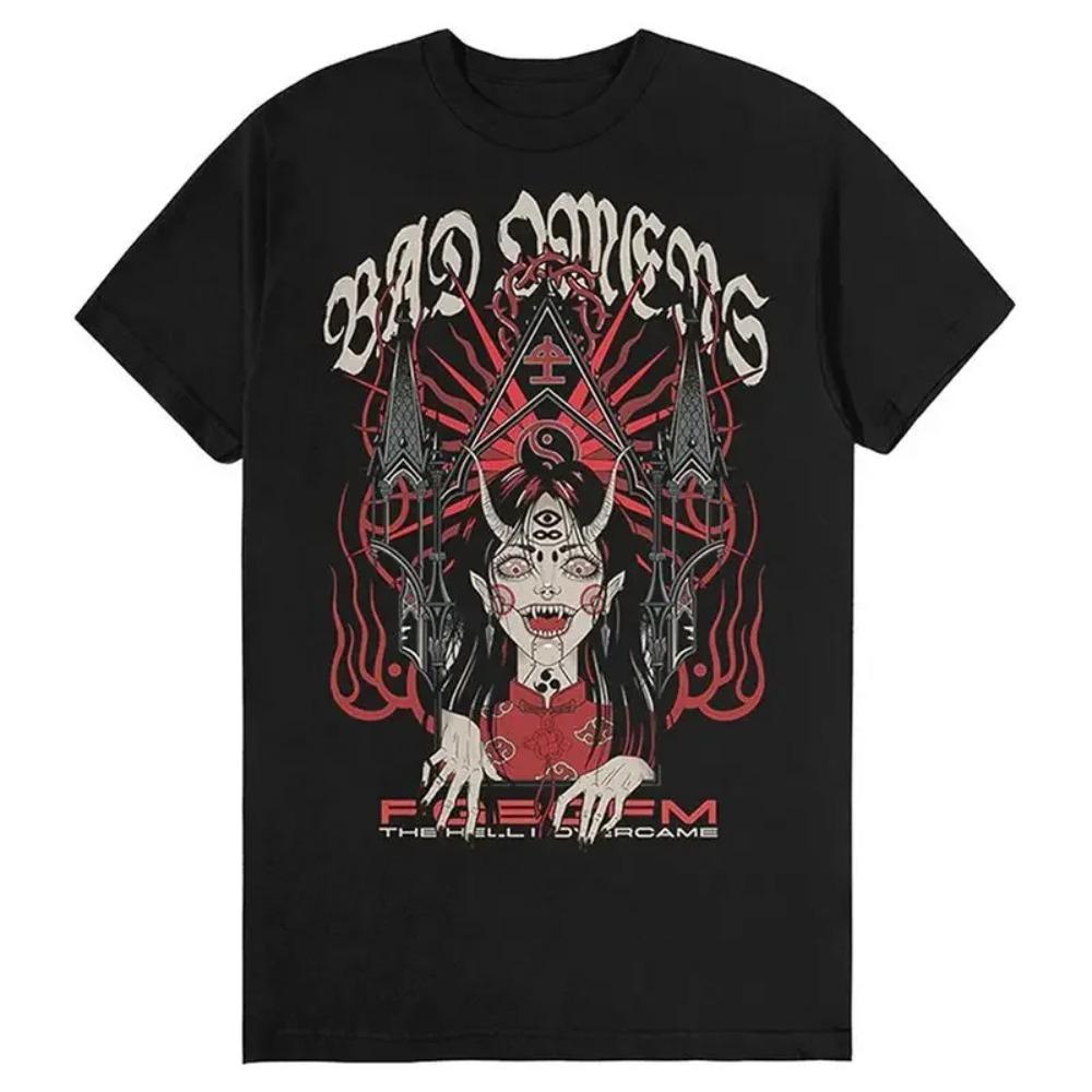 Bad Omen Band Metal Core Rock American Vintage Loose Casual Print Short Sleeve Unisex  Summer Fashion Crew Neck T-Shirt