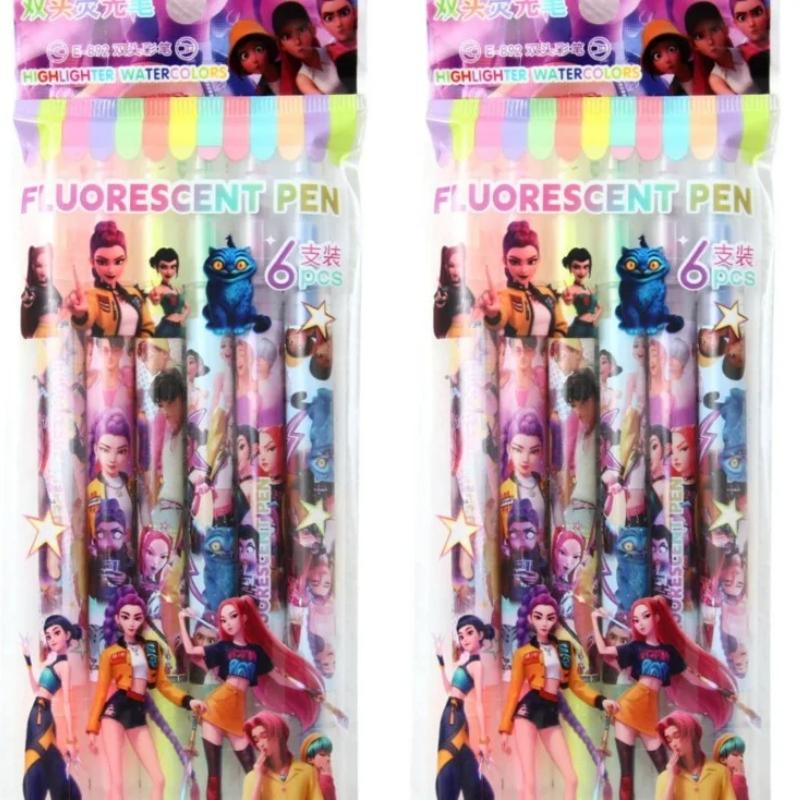 3pcs Kpop Witch Hunt Fluorescent Pen Cartoon Double Headed Marking Pen Gift High Beauty Student Stationery