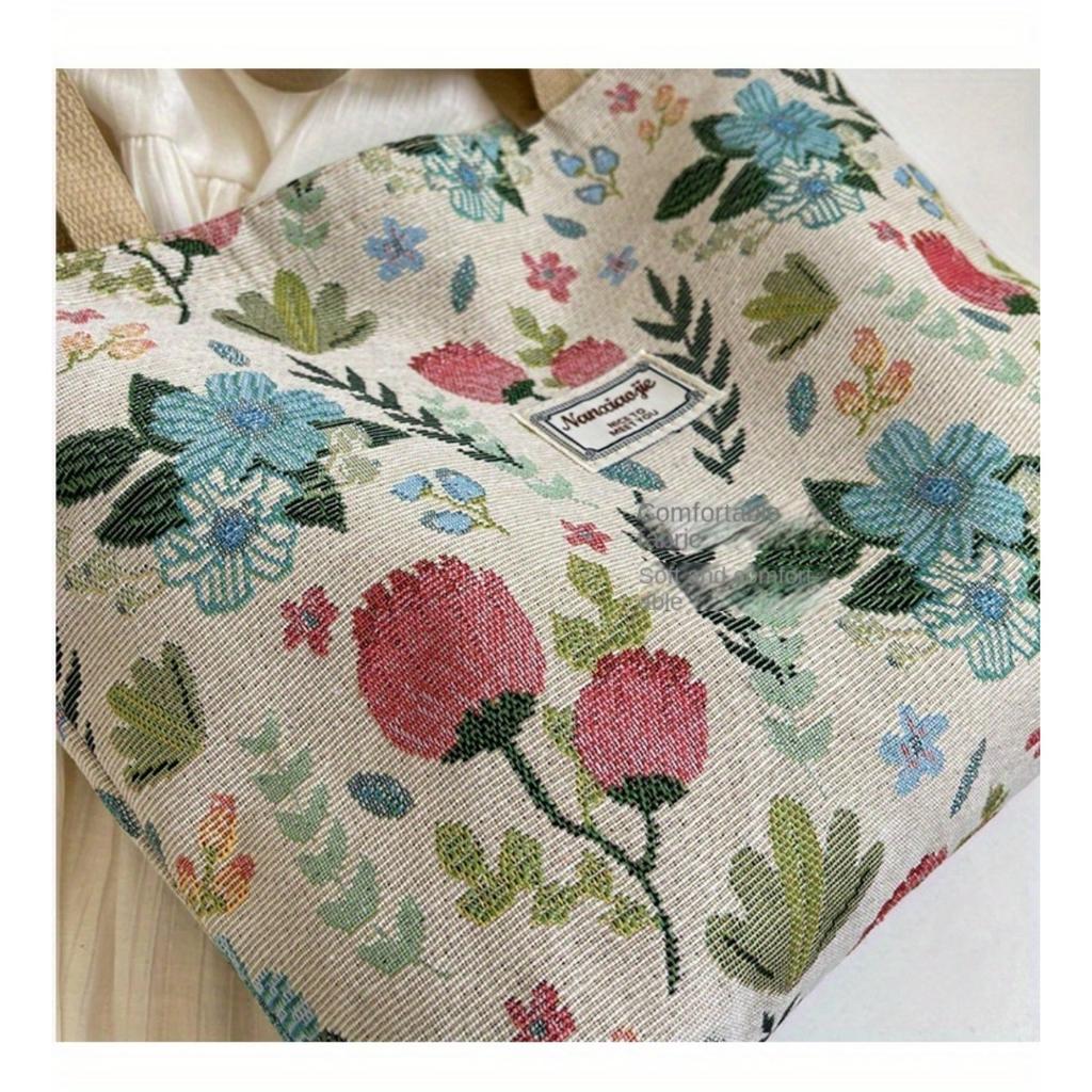 Large Floral Canvas Handbag with Shoulder Straps for Commuters and Students