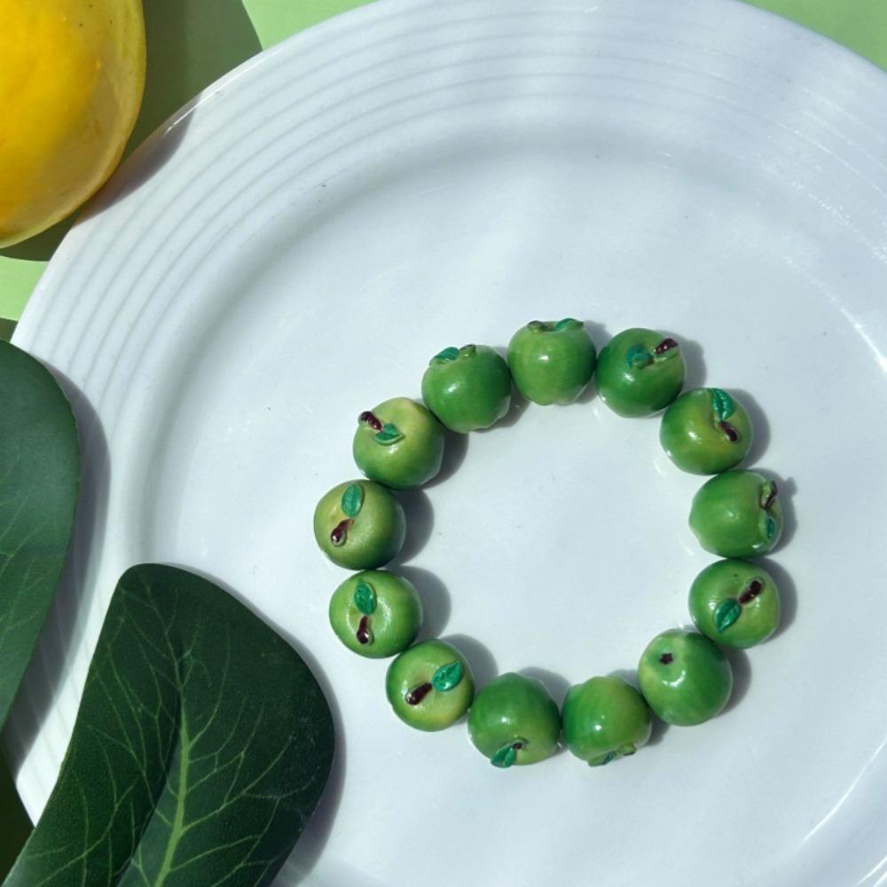 Y2K 3D Fruit Resin Fruit Bracelet Elastic Rope Apple Mangosteen Peach Fruit Beaded Bracelet Multi-color Cartoon Bracelet Summer