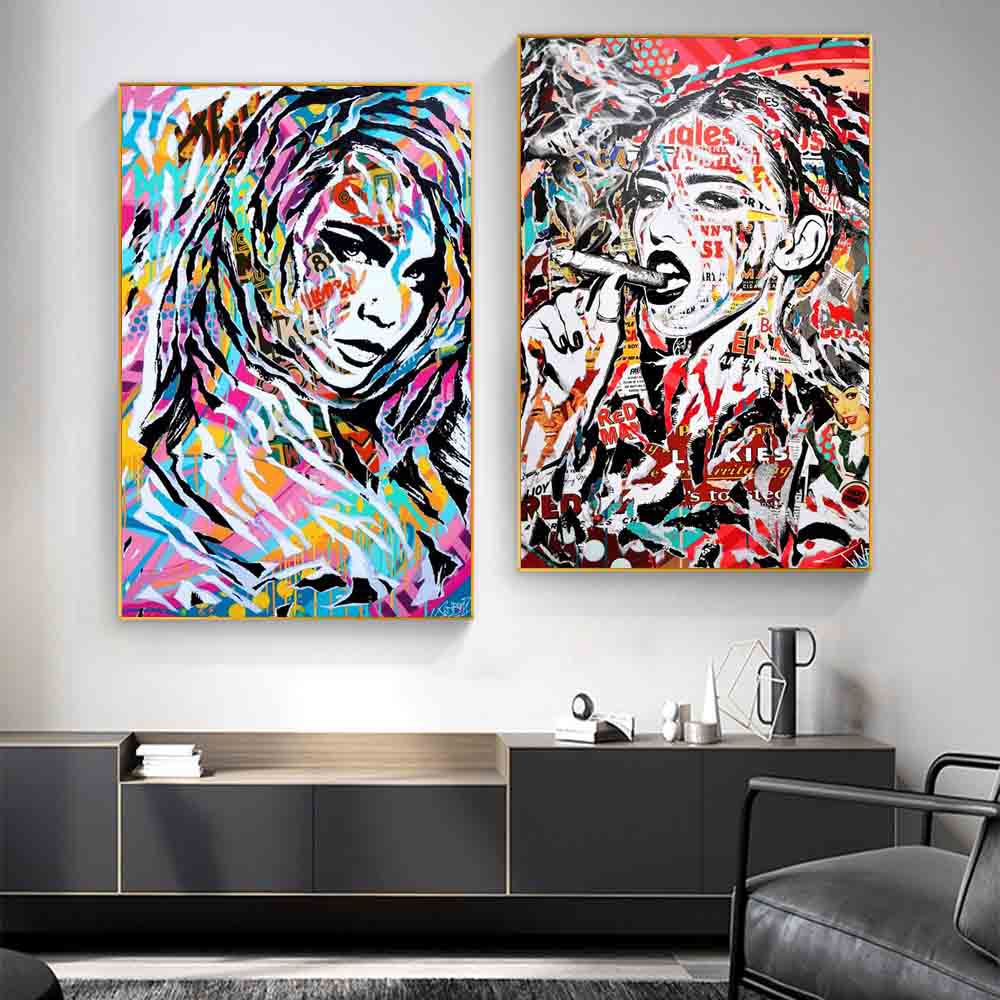 New Graffiti art abstract figure canvas painting street culture wall art women color poster office living room home decoration mural No Frame