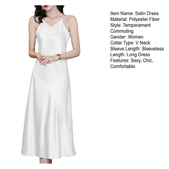 Женское атласное платье без рукавов на тонких бретелях, сексуальное платье-комбинация с V-образным вырезом, длинное платье, коктейльное платье, вечернее платье