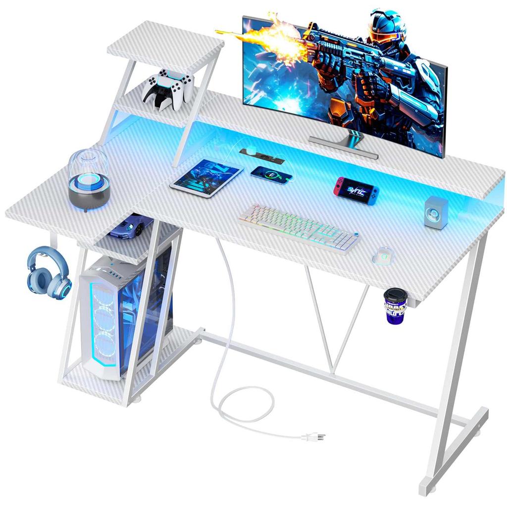 Игровой стол с RGB-подсветкой, реверсивный, с подставкой для монитора, USB- и AC-портами, прочная металлическая рама