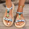 Bohemian Style Women's Braided Flat Sandals Summer 2025 Comfort Non Slip Beach Shoes Woman Fashion Beaded Decor Roman Sandalias