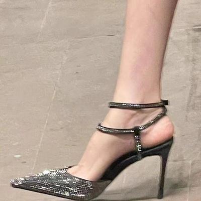 Абсолютно!! Туфли-лодочки на высоком каблуке со стразами 2025 новая мода, остроносые туфли-лодочки на тонком каблуке, сексуальные, с закрытым носком, сияющие сандалии для женщин