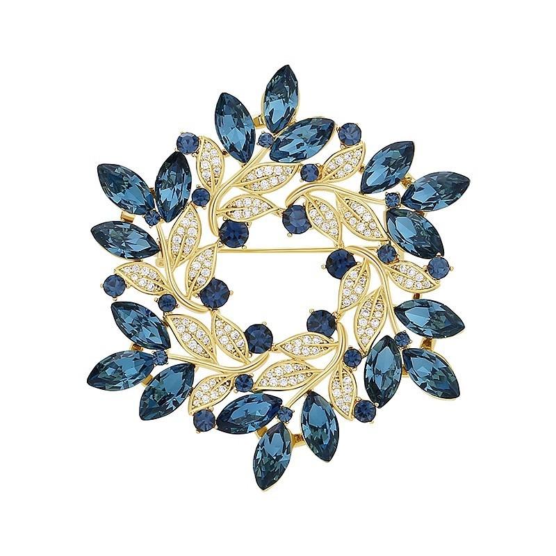 Retro Flower Cluster Brooch, High-end Women's Exquisite Blue Crystal Corsage, with A Niche Design Sense