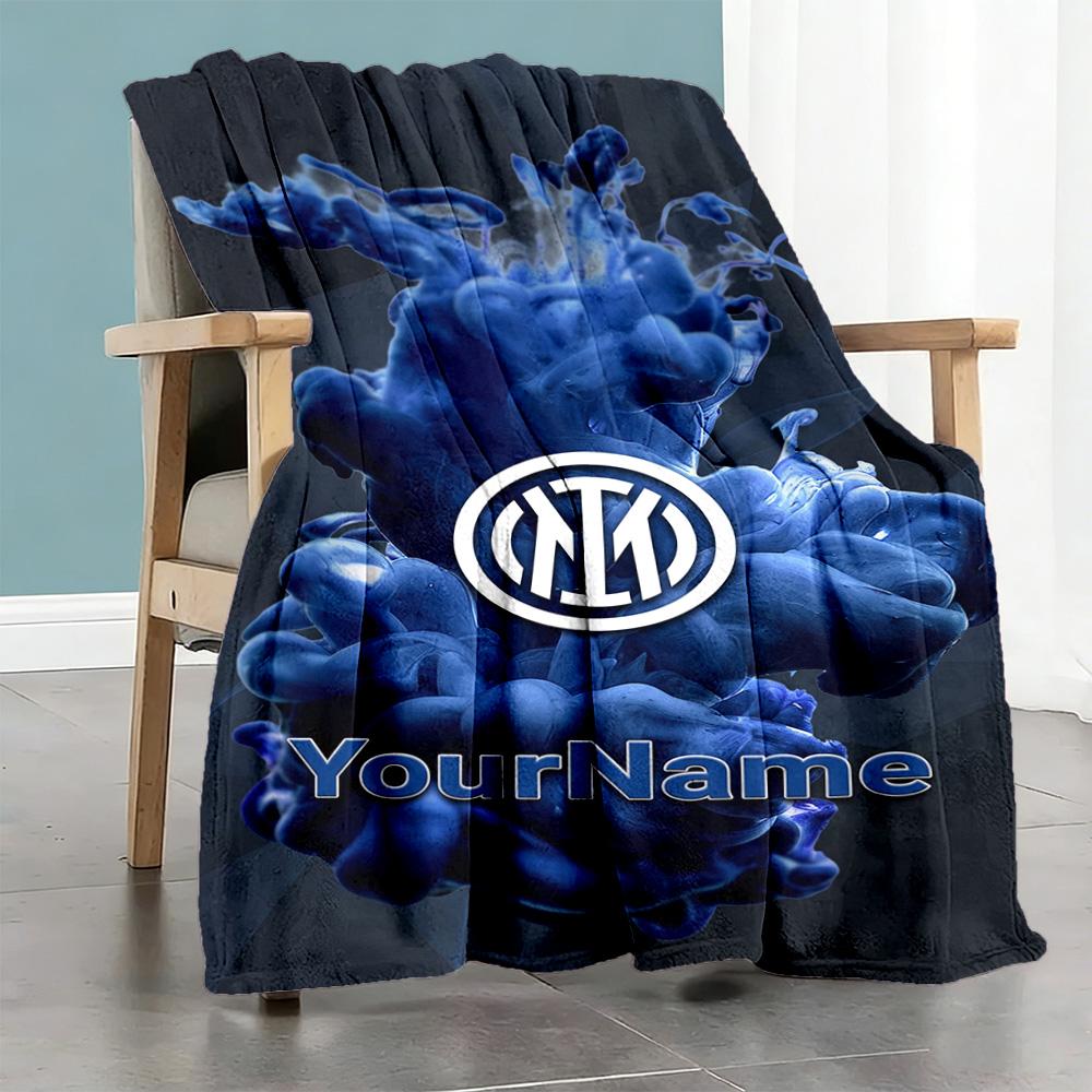 Плед Inter Milan с индивидуальным текстом Легкий плед с возможностью персонализации Удобный Отлично подходит для гостиной Дивана Кровати Пикников Всесезонное использование