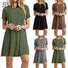 Women's Fashion Summer Spring Solid Color Print Short Sleeve O-Neck Casual Dresses