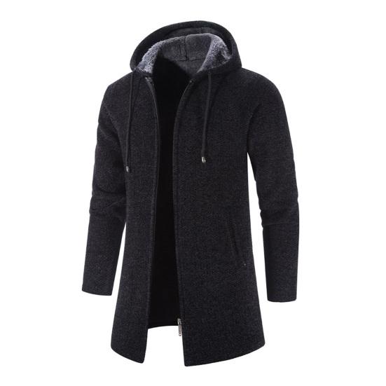 Мужское трикотажное пальто с капюшоном, завязками на шнурке, с длинным рукавом, однотонная куртка с застежкой-молнией