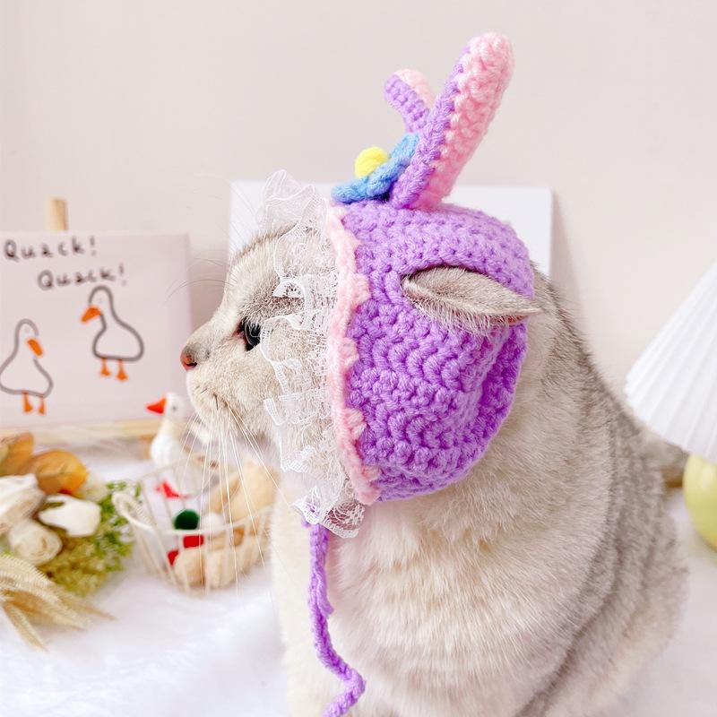 Cartoon Design Knit Cute Cat Hat Halloween Christmas Party Costume Headwear for Puppy Cat Kitten Pet Puppies
