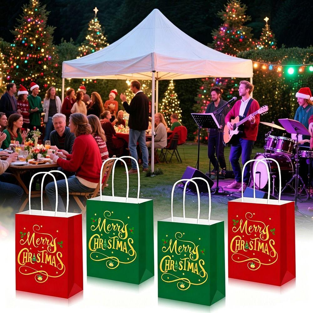 Various Styles Christmas Gift Bags 12 Pcs Kraft Christmas Bags Treat Candy Bags For Gift Wrapping