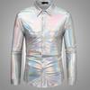 Men Disco Shirt Shiny Golden Sequin Metallic Dress Shirt Lapel Long Sleeve Button Down Party Shirt Stage Costume