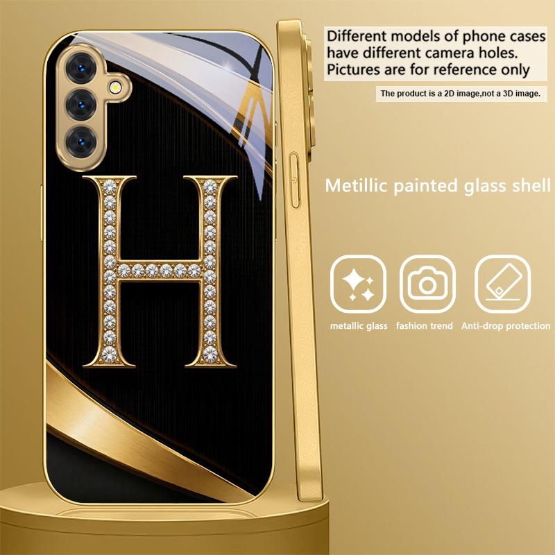 Изысканные буквы ' P H ' Для Samsung Galaxy S26 S20 FE S21 Ultra S23 Plus S24 Ultra S25 S21+ S22Plus S26 Золотой стеклянный чехол для телефона