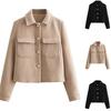 Fashion Ladies Lapel Pocket Decorative Zipper Jacket Coat Women