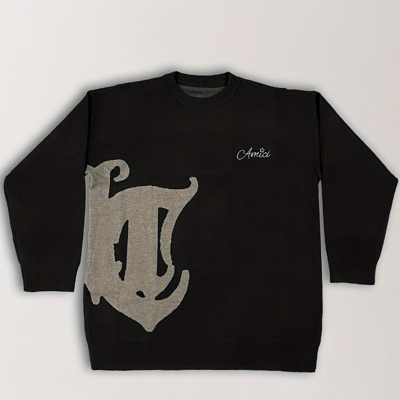 Осень и Зима С круглым вырезом Свободный узор Вышитый Y2K Уличный Персонализированный свитер для мужчин и женщин