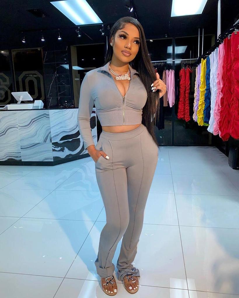 European & American Fashion Casual Solid Color Sports Two-Piece Suit