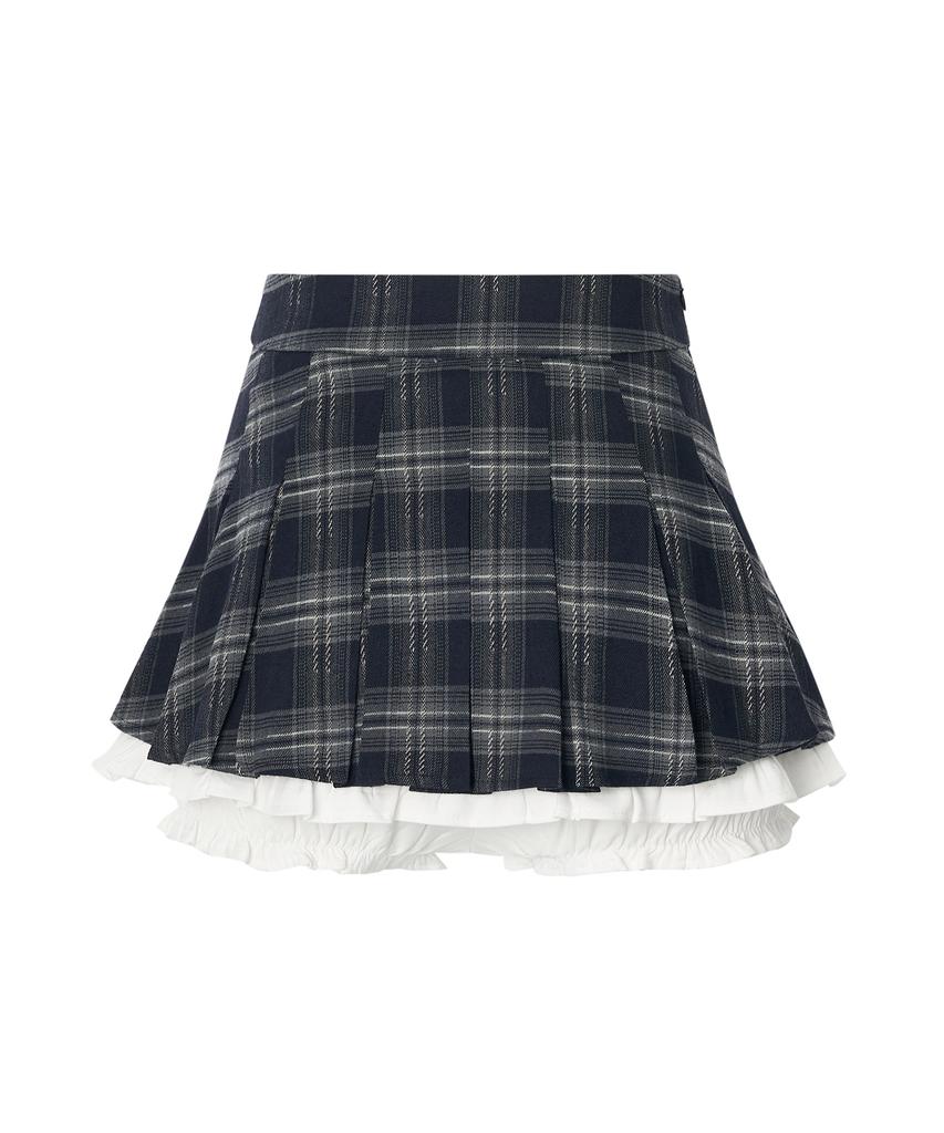Zero Planet Julia Check Pleated Skirt Pants [Navy]