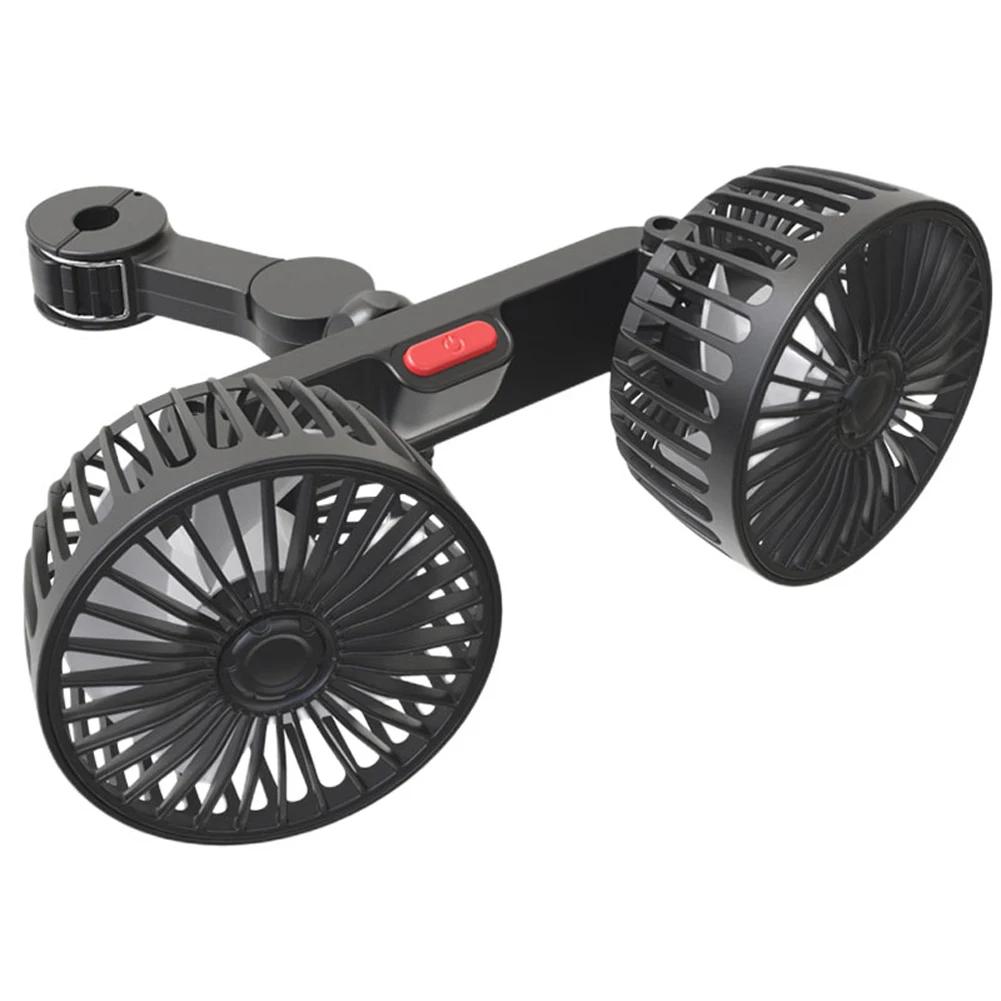 12V/24V SUV Car Seat Back Cooling Fan USB Charge Dual Head Fan 360 Degree Rotation Auto Headrest Ventilation Fan Neck Cooler