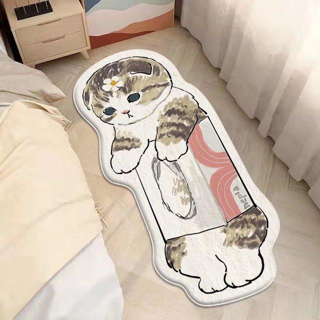 Милый ковер с мультяшным котом, плюшевые, пушистые, нерегулярные прикроватные ковры, утепленный нескользящий напольный коврик, коврик для детской комнаты, декор для спальни