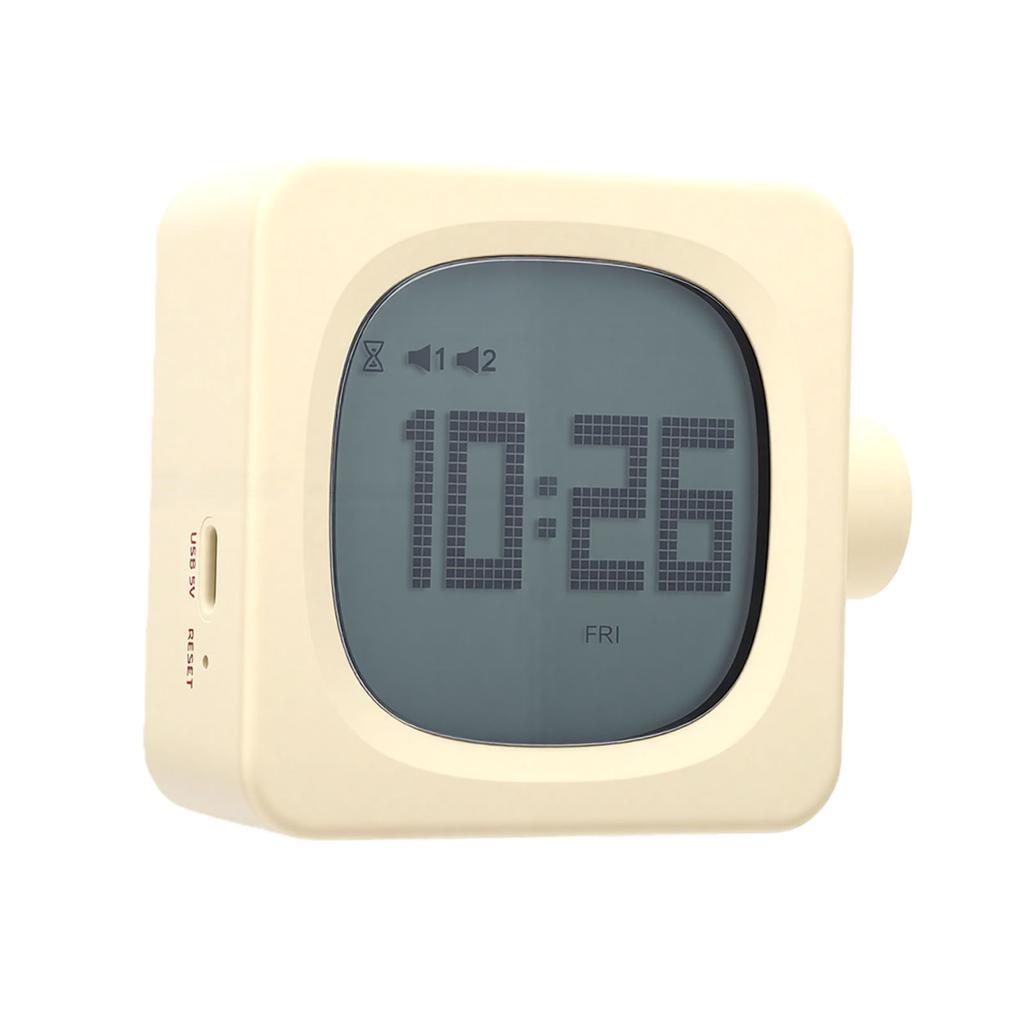 Vintage Cube Smart Alarm Clock with Night Light Rotating Switch Rechargeable Bedside Alarm Clock
