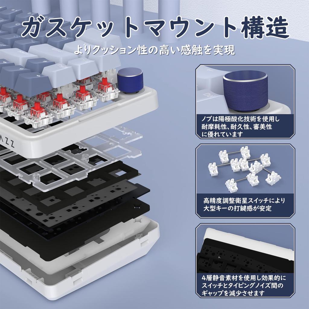 AKS068 Gaming Keyboard, Alice Layout, 68 Anti-Ghosting Keys, Gasket Construction, Hot-Swappable Ergonomic Design, South-Facing RGB Backlighting,