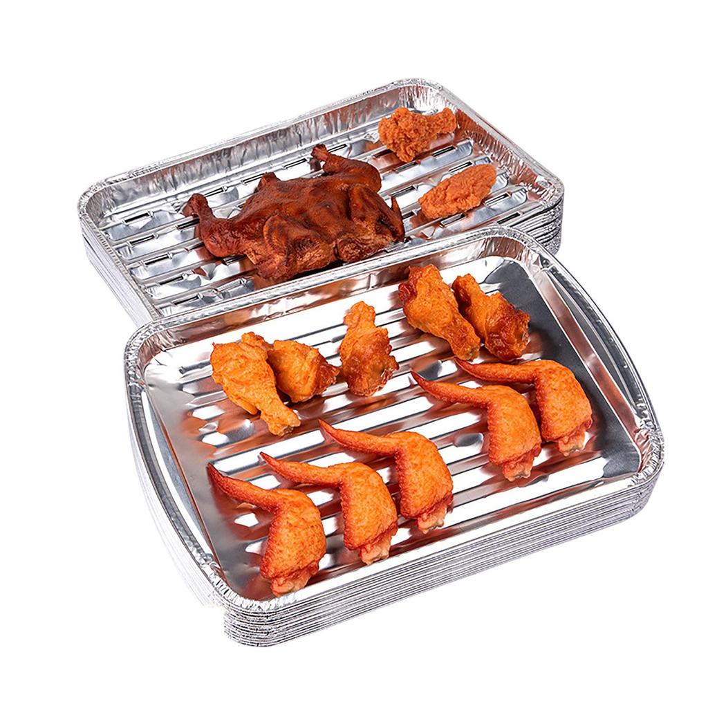 Disposable Aluminum Foil Broiler Pan For Oven (10 Pack) Sheet Pans For Grilling,Roasting Rack,Trays With Ribbed Surface For BBQ Grill-Like Texture