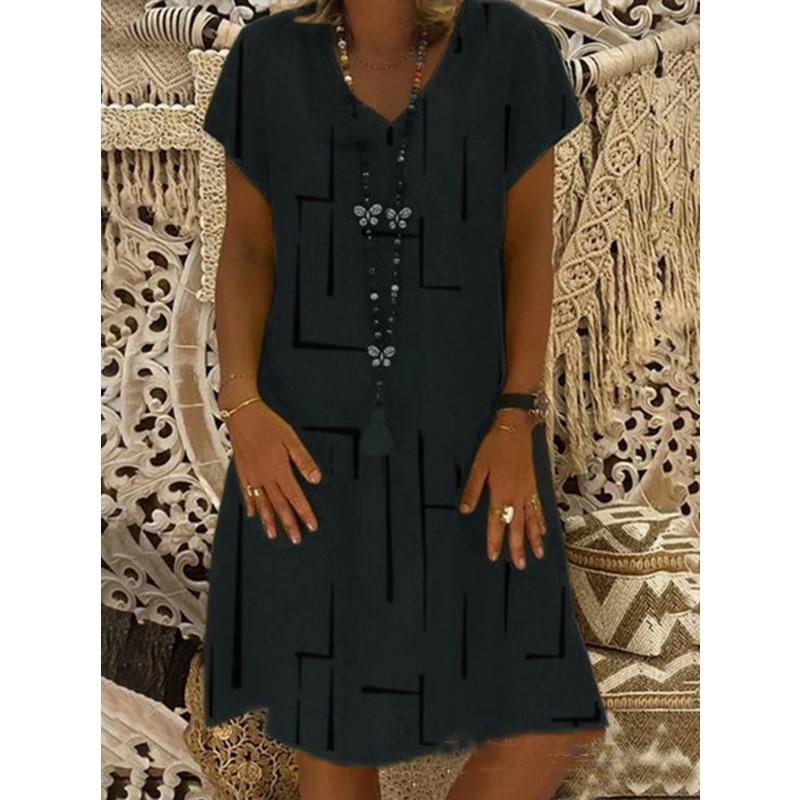 Женские летние платья больших размеров с принтом, свободные платья с v-образным вырезом и короткими рукавами