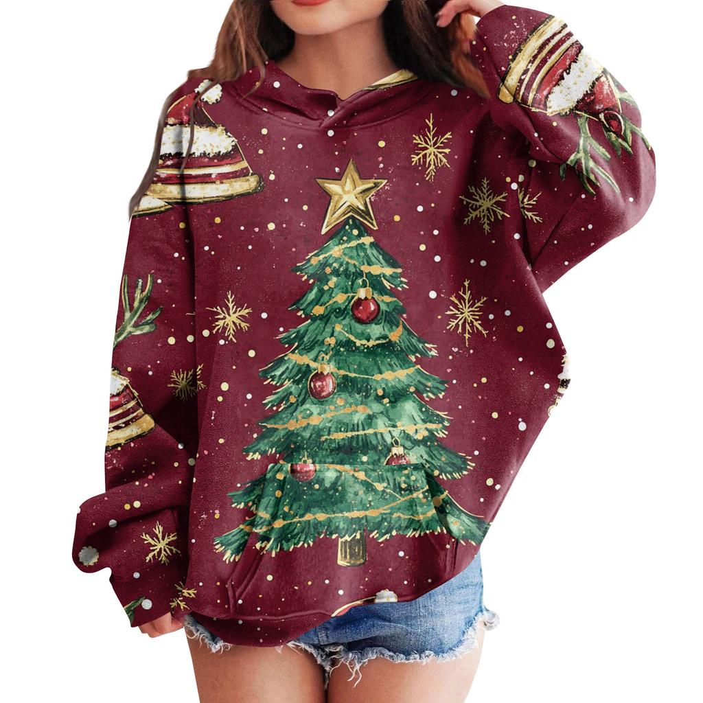 Sweatshirts For Teen Girls Hoodies Long Sleeve Drawstring Pullover Cute Oversized Hoodie Christmas Day