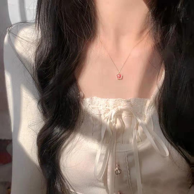 Sweet Pendant Necklaces Fairy Pink Flower Clavicle Chain For Women Gift