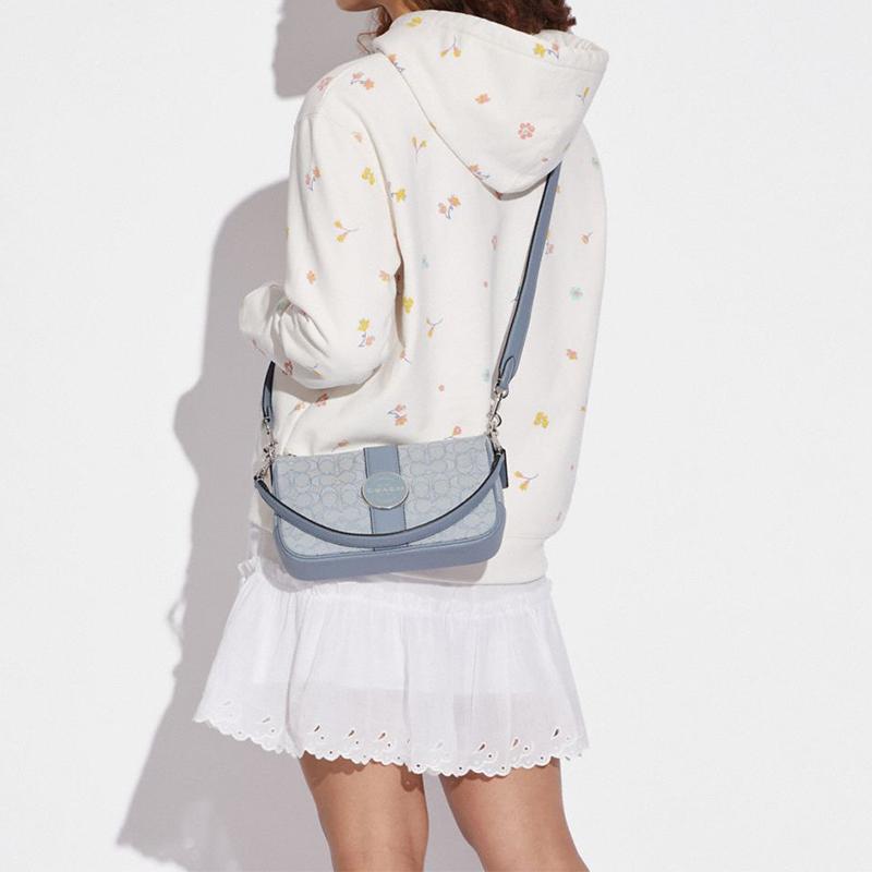 Coach Lonnie 25 Classic Monogram Print Fabric And Leather Shoulder Bag Women Shoulder Bag Blue C8306-SVS9X