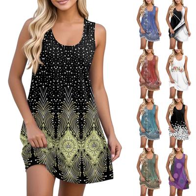 Женский повседневный сарафан с карманами, летнее пляжное платье в стиле бохо, футболки, платья с U-образным вырезом, свободные платья-майки