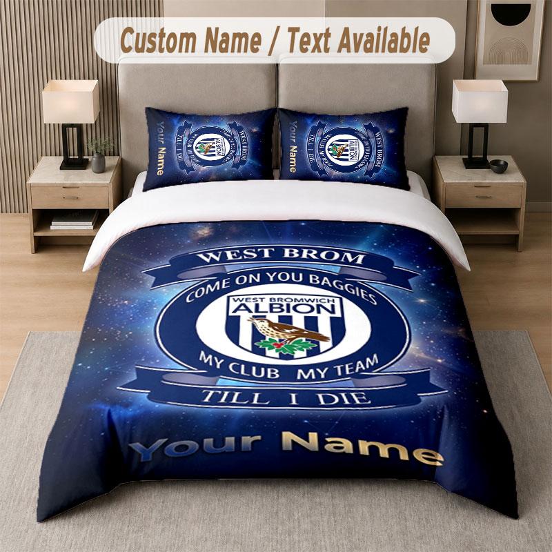 Custom Bedding Set West Bromwich Albion FC Pattern, Print Name Text 1 Duvet Cover plus 2 Pillowcases Home Textile
